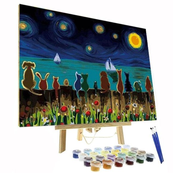 Paint By Numbers Kit Cats at Night - Picture 1 of 4